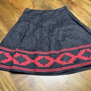 Lauren Ralph Lauren 100% Linen Southwestern Skirt Size 8P Black Red Aztec Lined